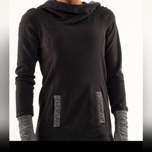 Lululemon Cowl Neck Hoodie Size 4 Black Heather Grey Thumbholes Athletic 17.5"